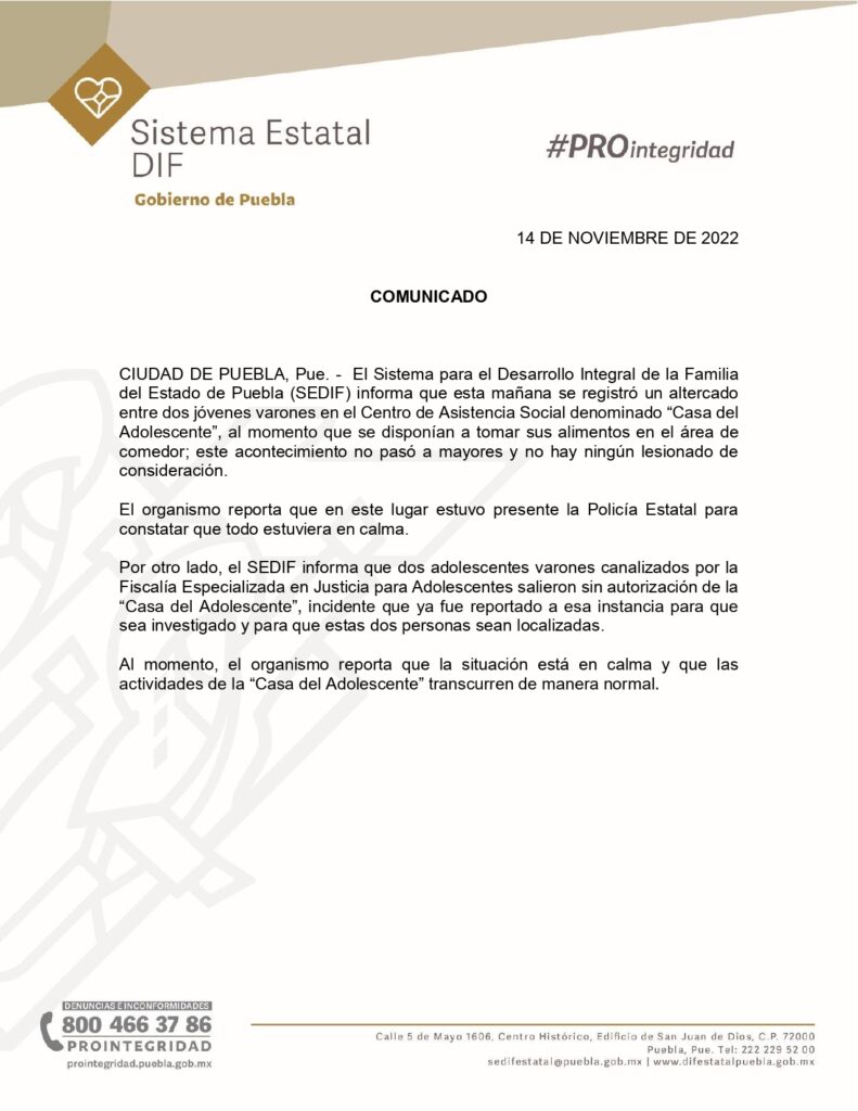 Comunicado oficial del Sistema Estatal DIF