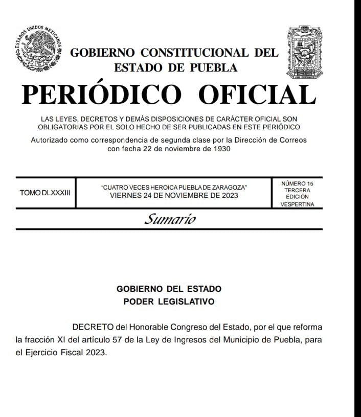 periódico oficial Puebla