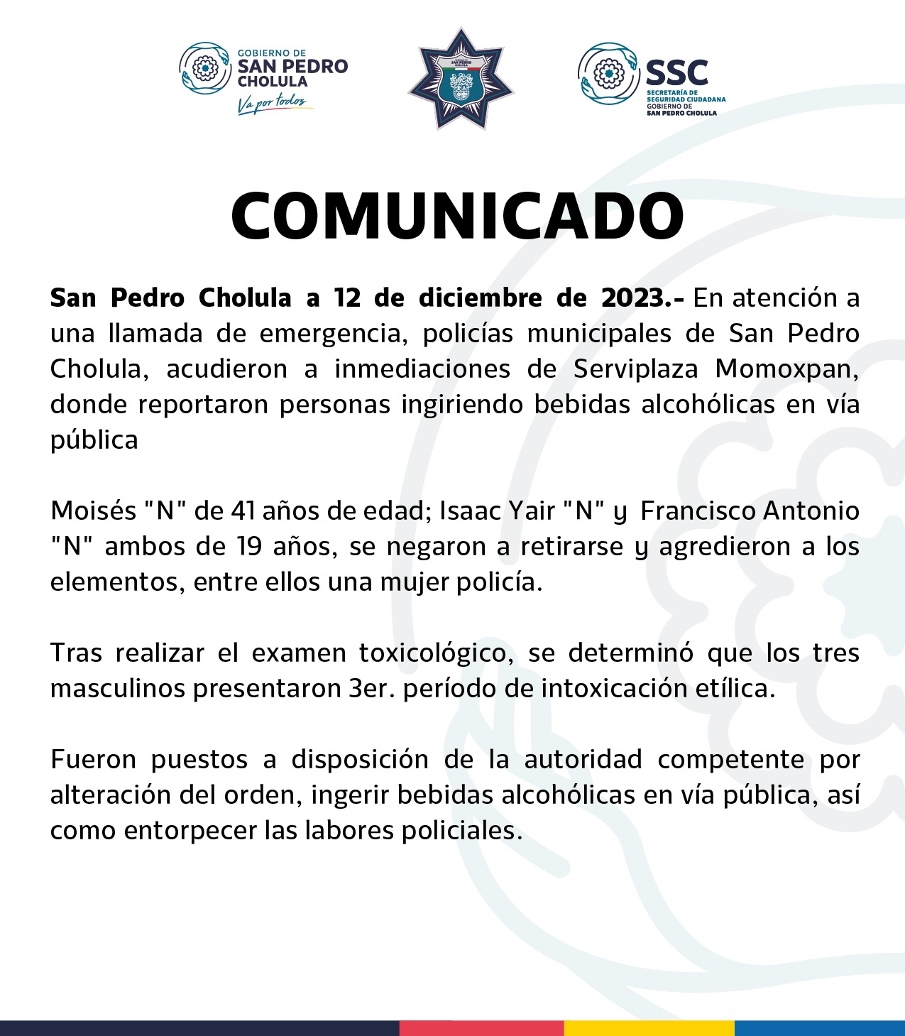 comunicado San Pedro Cholula