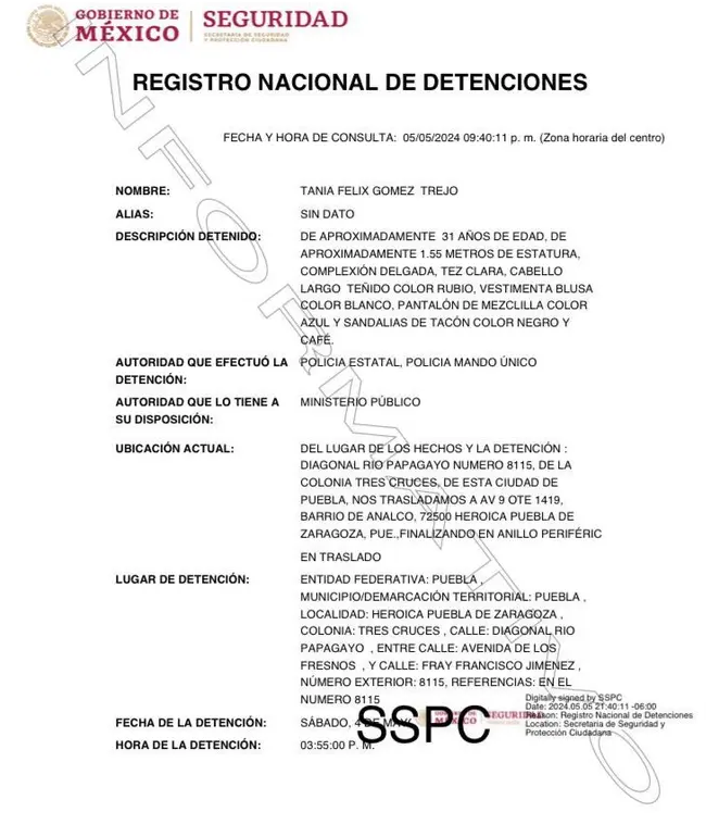 ficha de detención