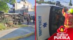 Una unidad de trasporte colisionó a una ambulancia y terminó volcada