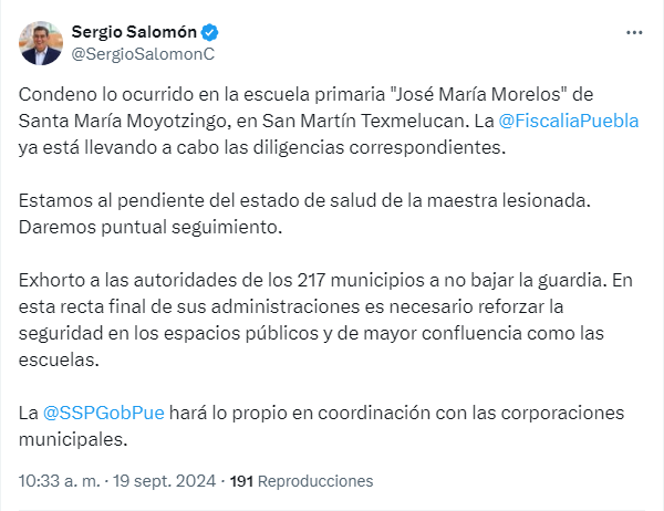 Sergio Salomón comunicado