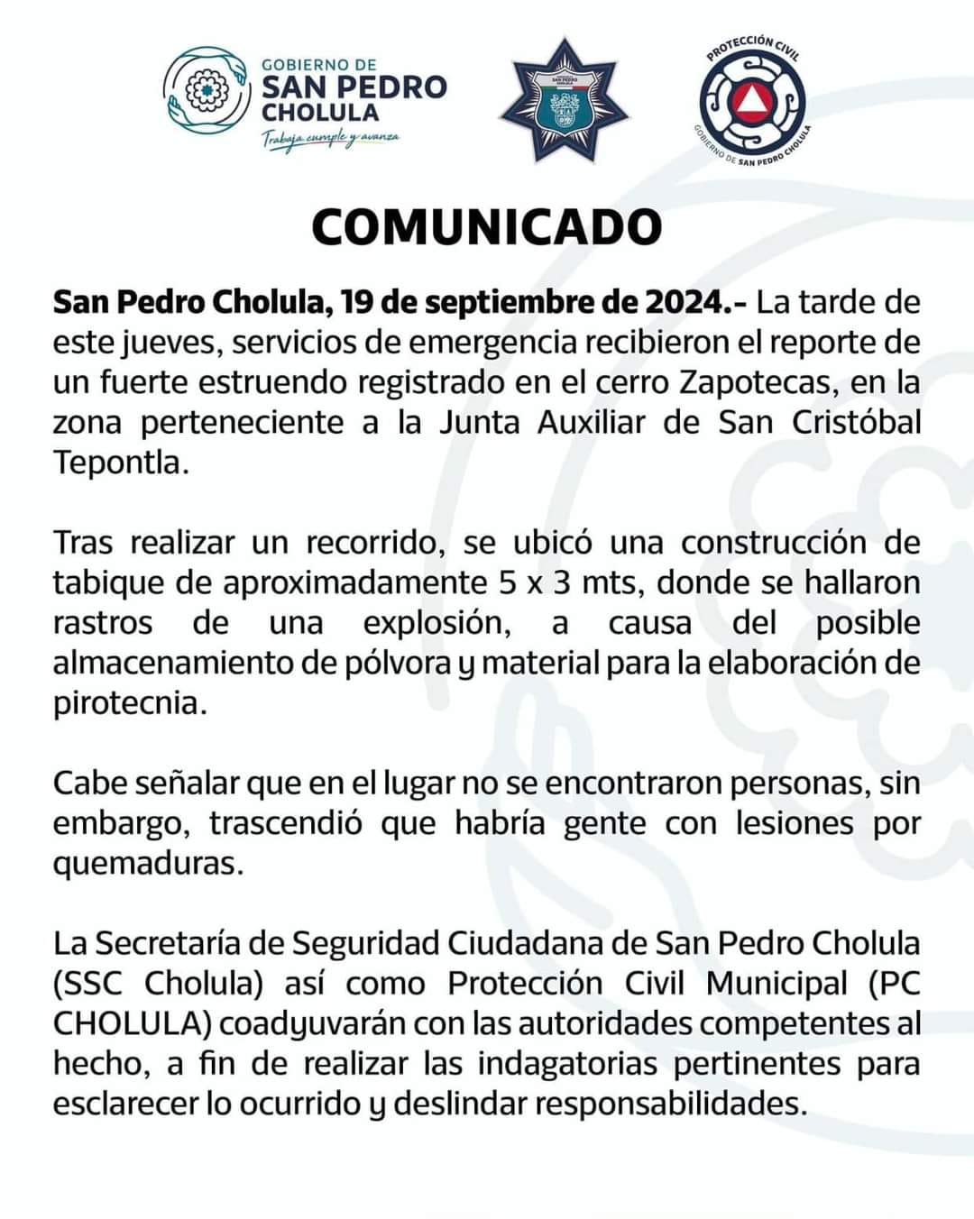 comunicado Cholula