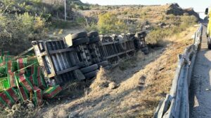 Un tráiler que transportaba pollos se volcó sobre la autopista Siglo XXI accidente