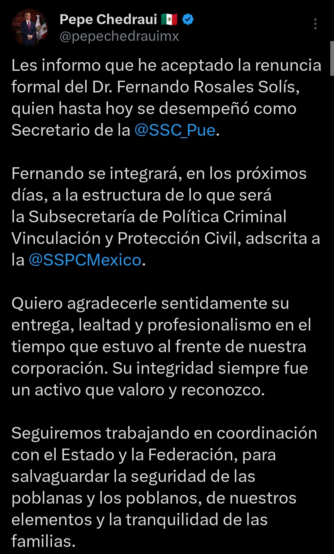 Fernando Rosales se va a la Secretaria de Seguridad y Protección Ciudadana_Foto1