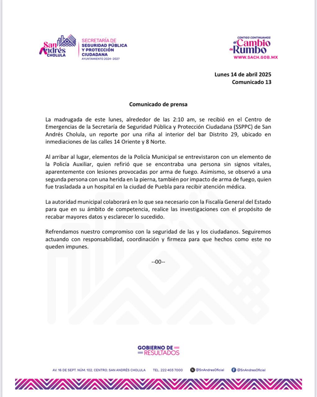 Comunicado Distrito 29