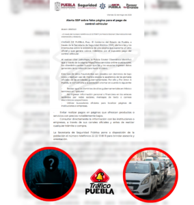Detectan sitio falso para pago de control vehicular en Puebla