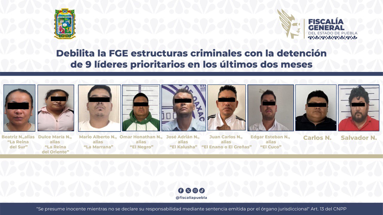 Golpe a la delincuencia organizada capturan a 9 líderes criminales en Puebla Detenidos