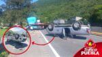 Camioneta vuelca tras ser impactada por tráiler en la autopista Orizaba–Puebla; dos mujeres resultan lesionadas