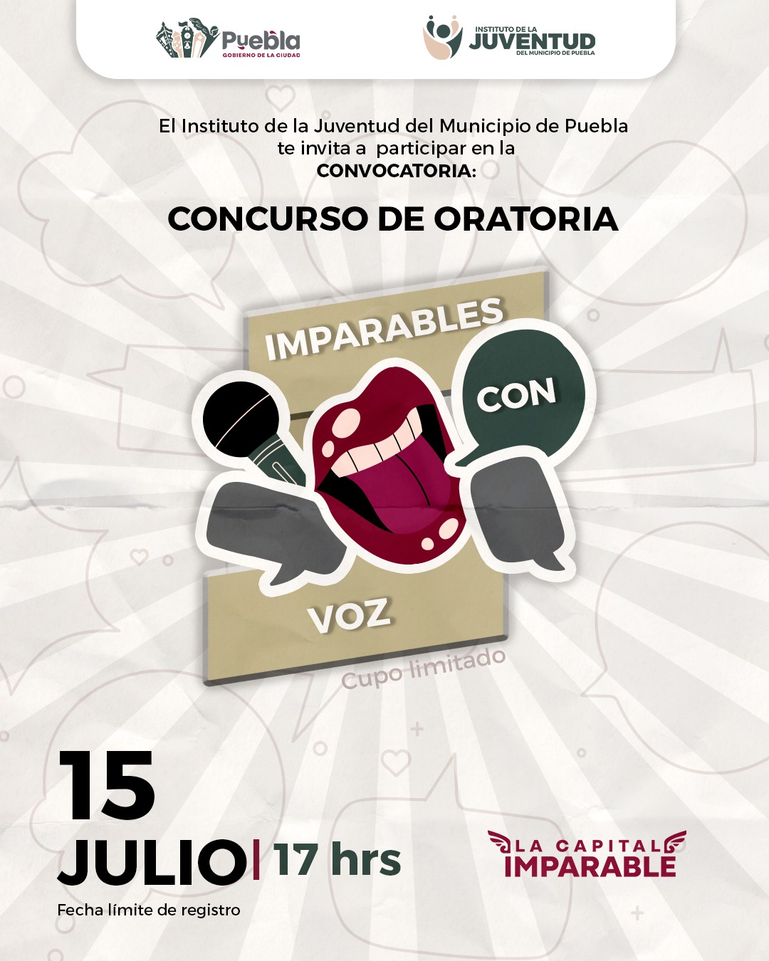El Instituto de la Juventud del Municipio de Puebla invitan a jóvenes poblanos al Primer Concurso de Oratoria 2025