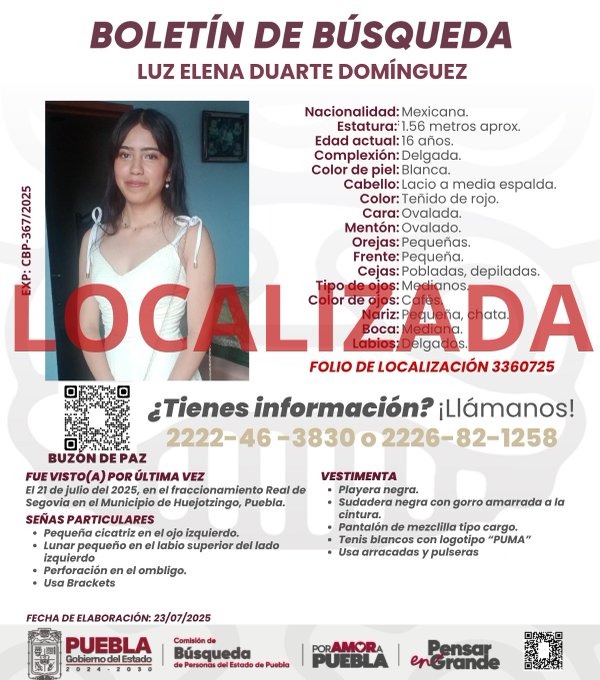Localizan con vida a menor desaparecida en Huetjotzingo en menos de 24 horas