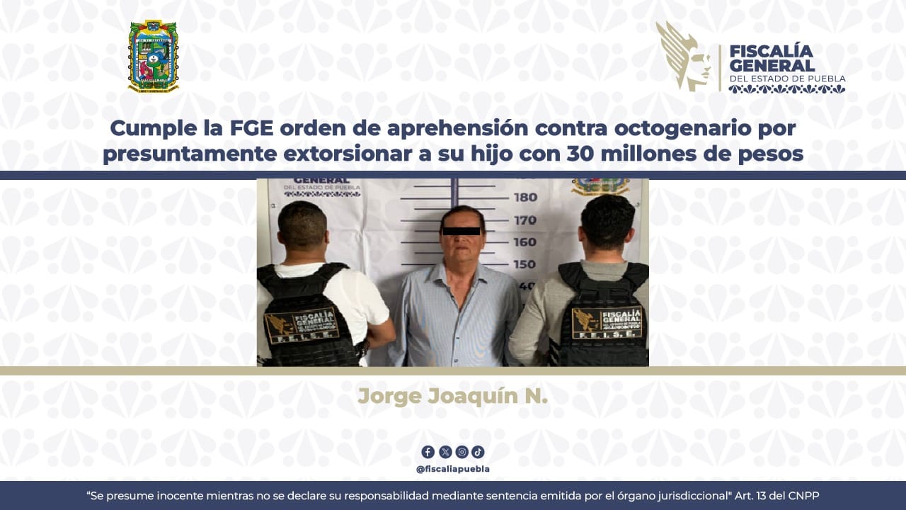 Detienen en Santa Cruz Buenavista a hombre de 81 años por presunta extorsión contra su hijo
