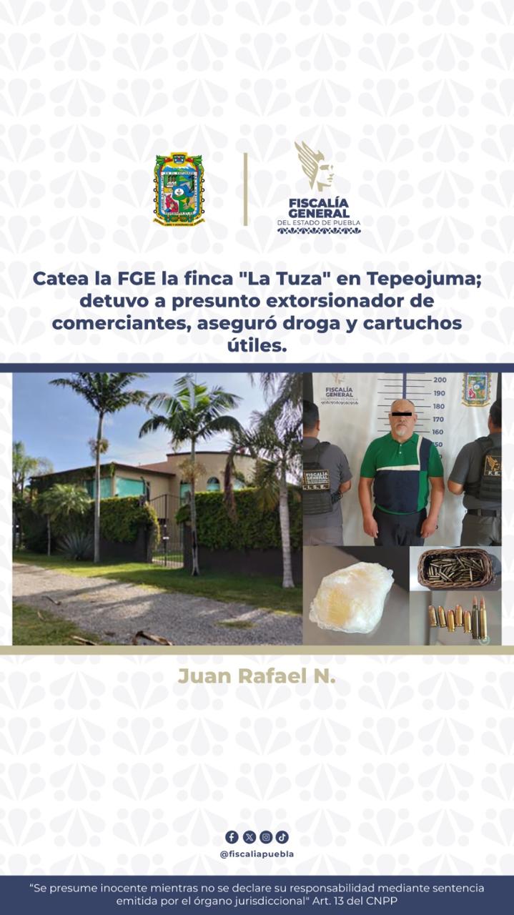 Catean finca en Tepeojuma; detienen a presunto extorsionador