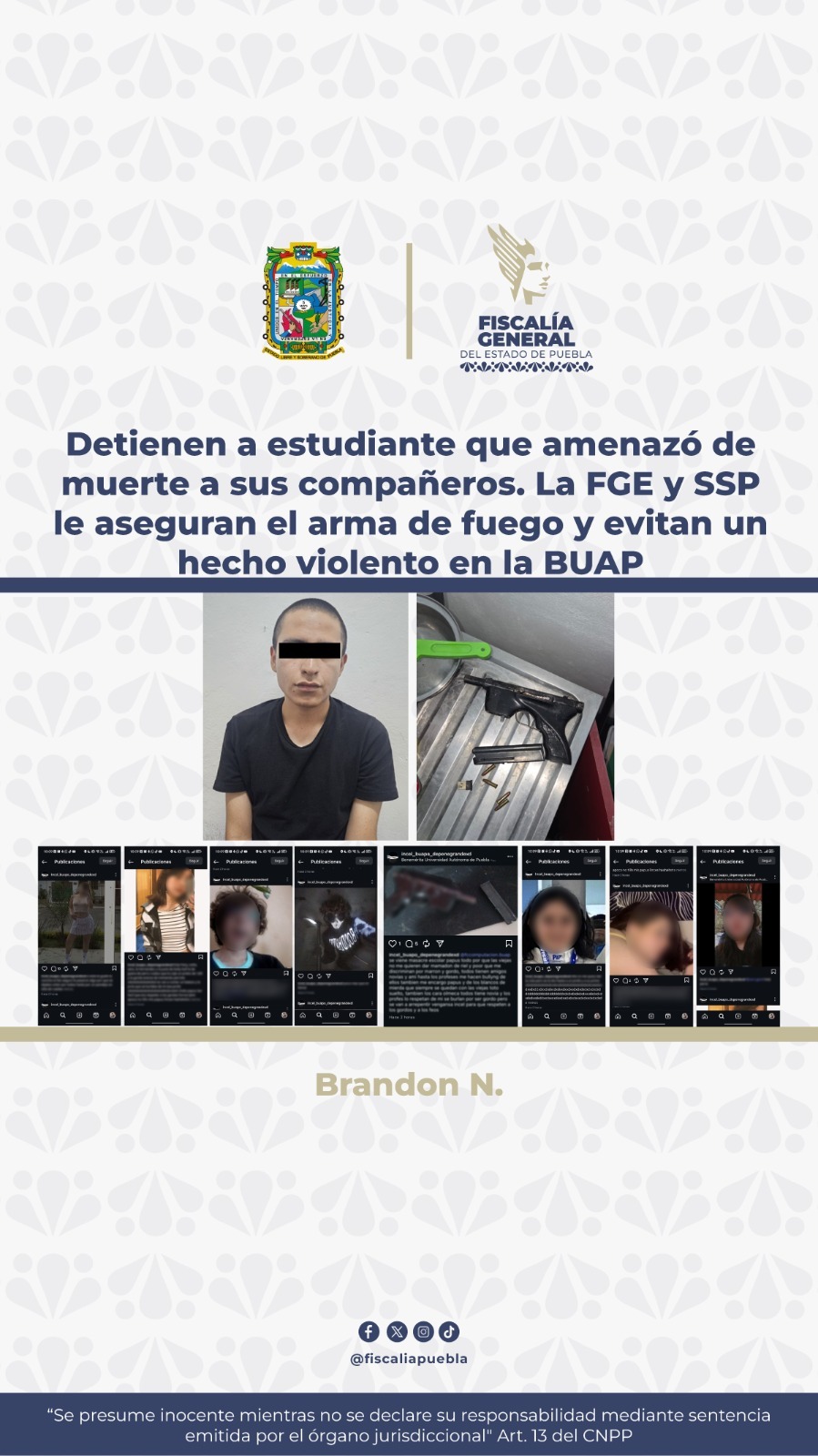 Cae estudiante que amenazó de muerte a sus compañeros en la BUAP