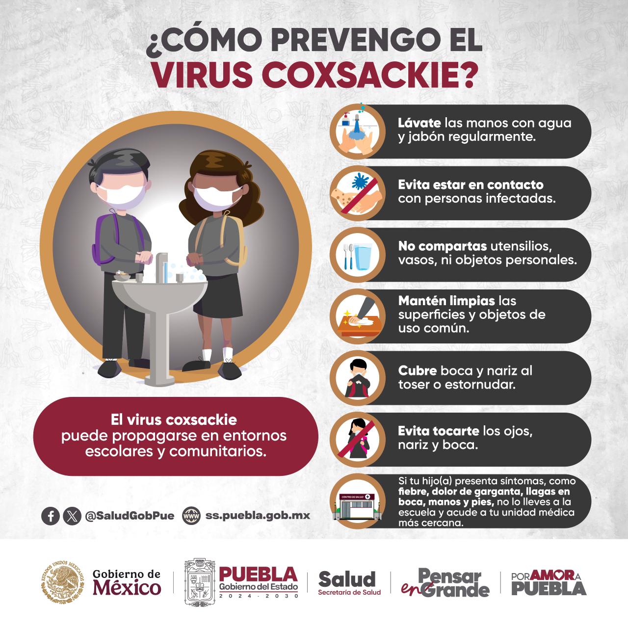 Puebla atiende brote de virus coxsackie en escuelas