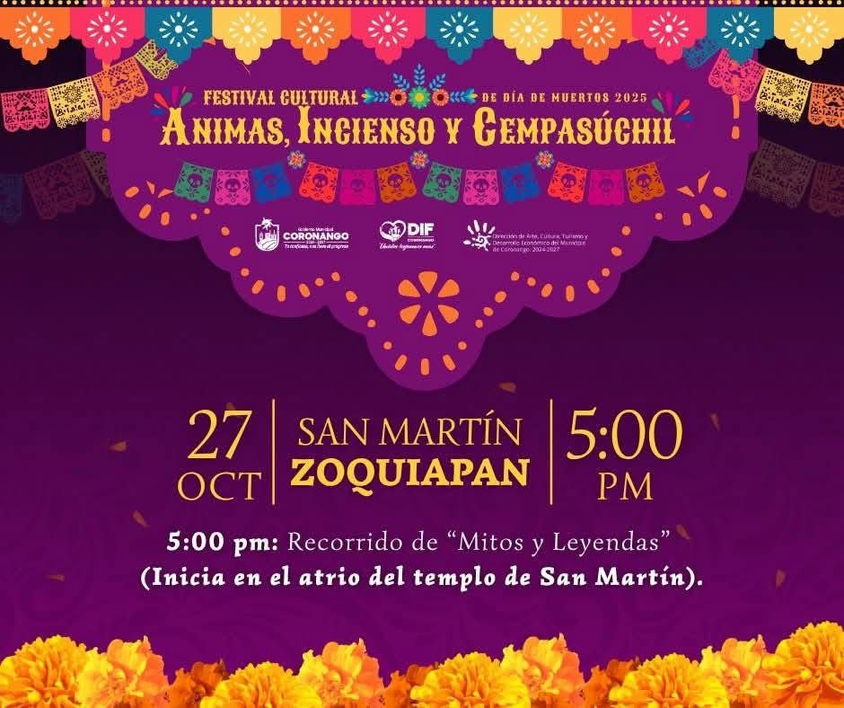 Coronango invita al Festival Cultural “Ánimas, incienso y cempasúchil”