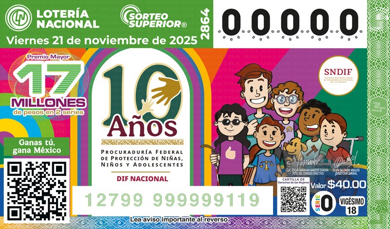 Lotería Nacional celebra 10 años de la PFPNNA con Sorteo Superior No. 2864