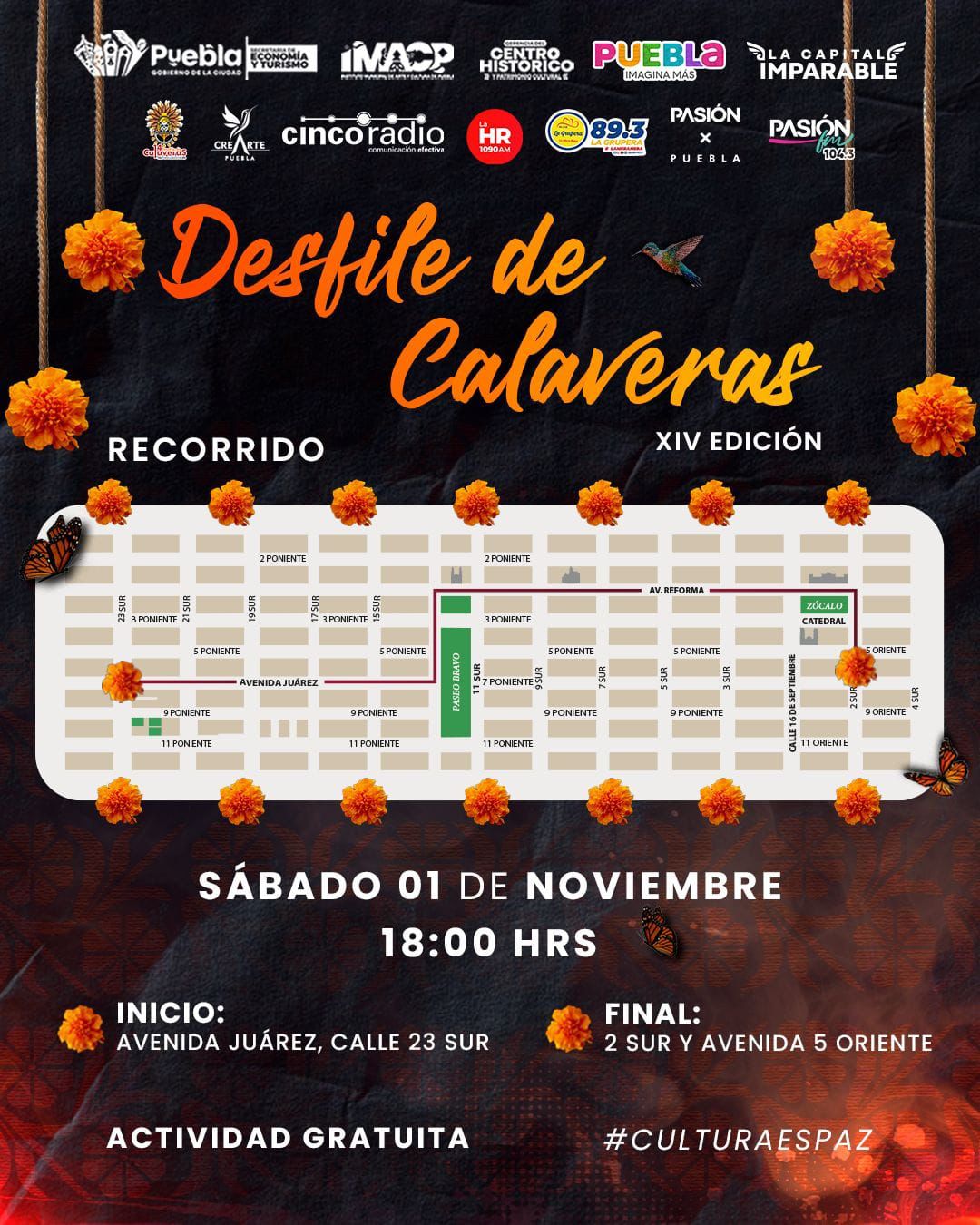 XIV edición del Desfile de Calaveras en Puebla Capital