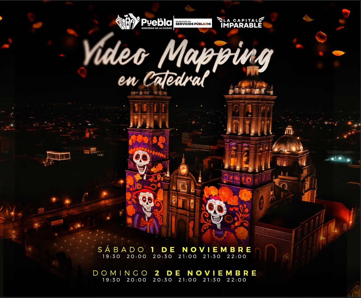 Puebla celebra el Día de Muertos con videomapping en la Catedral