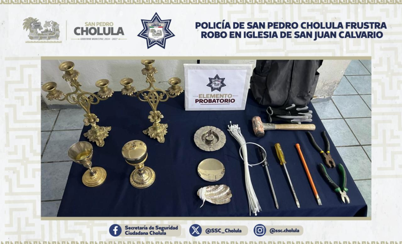Policías frustran robo en iglesia de San Pedro Cholula