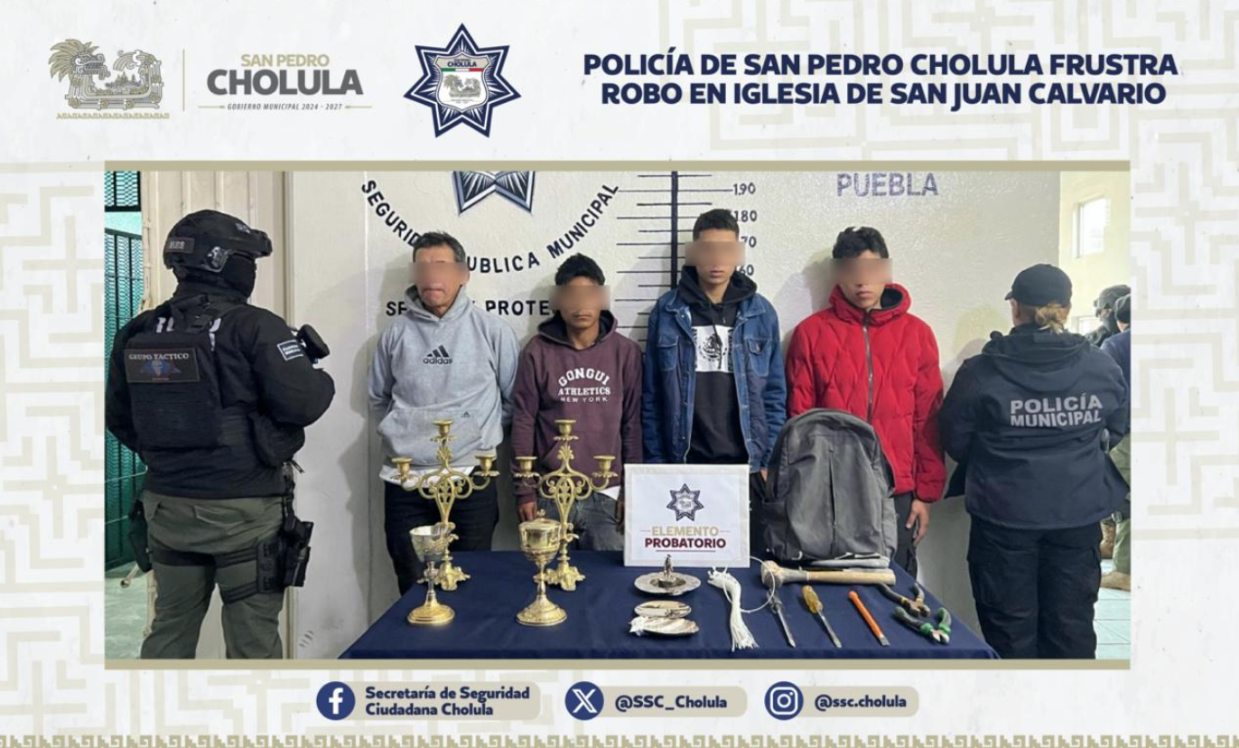 Policías frustran robo en iglesia de San Pedro Cholula