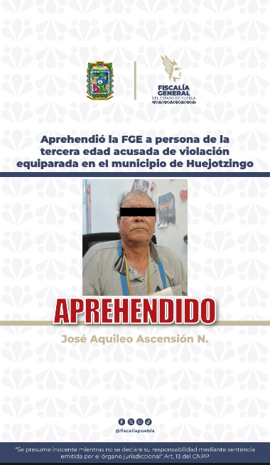 FGE Puebla detiene a imputado por violación equiparada