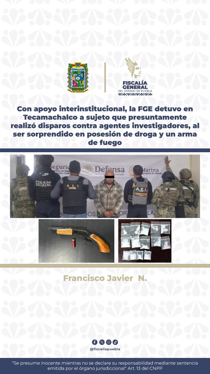 Fiscalía de Puebla detiene en flagrancia a sujeto armado en Tecamachalco