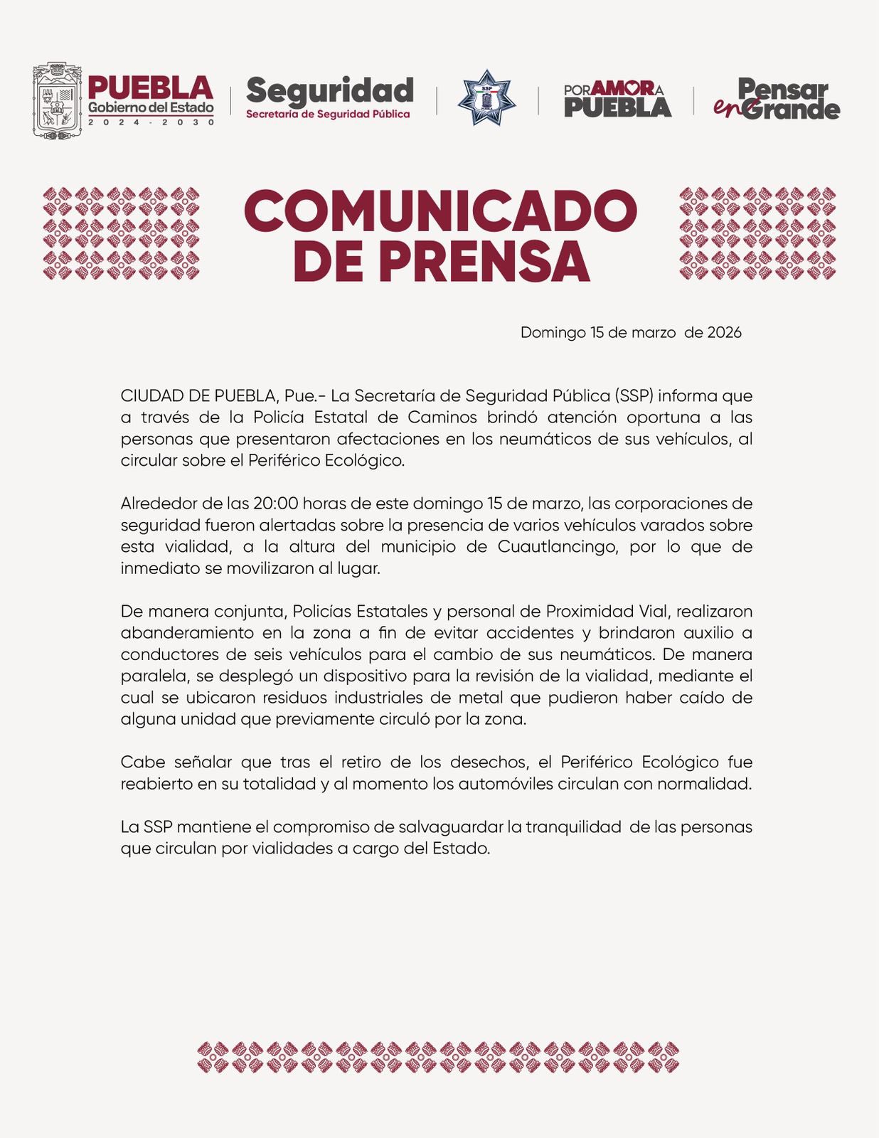 Policía Estatal atendió a afectados en Periférico Ecológico