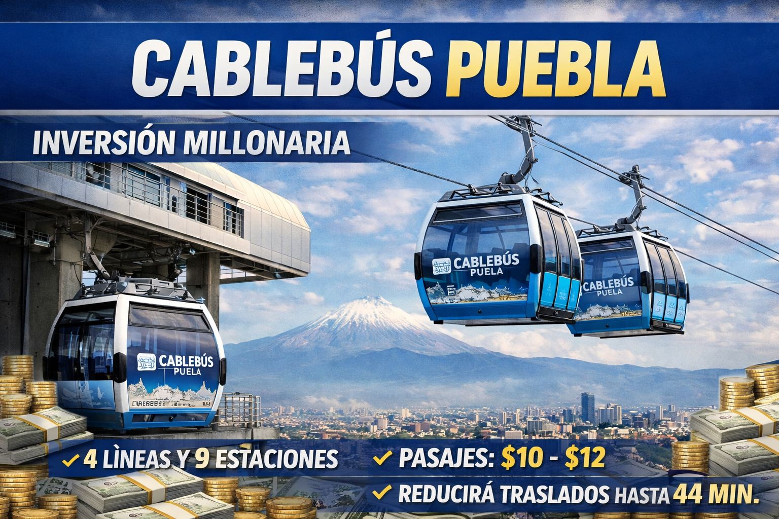 Cablebús costará 6 mil 753 mdp en Puebla